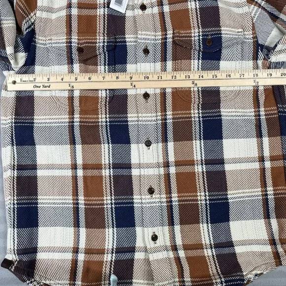 Outerknown Blanket Shirt Mens Medium Brown Blue Plaid Organic Cotton Flannel - Picture 6 of 9